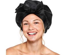 Cuffia da Doccia con Fiocco Riutilizzabile Cuffia da Bagno Impermeabile Bonnet per Capelli Cappello da Doccia Elastico a Doppio Strato per Ragazza Donna Casa Salone Spa (Nero Tinta Unita)