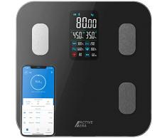 Active Era Bilancia Pesapersone Digitale con Ampio Display LED - Bilancia digitale Bluetooth con 16 Misurazioni, Indice di Massa Corporea (BMI), con App Nera