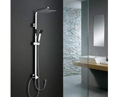 WOOHSE Colonna Doccia Acciaio senza Miscelatore Set Doccia Quadrato con Soffione Doccia, Doccino Estaribile con Supporto a Muro, Deviatore e Barra Doccia Regolabile, Finitura cromo