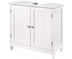 Mobile Sotto Lavabo Bagno 2 ripiani con Doppia Anta, Chiusura Magnetica in Legno MDF antigraffio, Dimensione 60 x 30 x 60 cm, Sottolavandino, Armadietto Sottolavabo, Colore Bianco