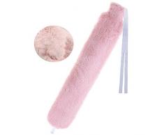 Vobulafy - Borsa per acqua calda lunga con coperchio, con cordino, in gomma naturale pura, copertura in tessuto super morbido, per schiena, vita, collo, gambe, letto (2 l, rosa, 72 cm)