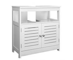 EUGAD Armadietto Sottolavabo Bianco Mobiletto sotto Lavandino Sottolavello per Bagno con Due Ante in Legno 0015WY