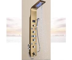 DAMO&GUYAN Colonna Doccia, Pannello Doccia Nichel Spazzolato/Bronzo lucidato a Olio con doccetta in Ottone, Dorato 8009