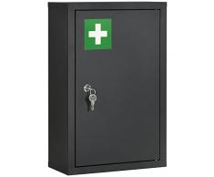 kleankin Armadietto Medicinali con 3 Ripiani e Blocco con Chiavi, Mobiletto per Farmaci in Acciaio, 30x14x46cm, Nero