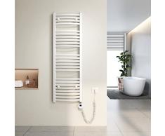 Heilmetz Scalda salviette da bagno elettrico 120x40cm,Termoarredo elettrico bagno con termostato digitale,Bianco,Radiatori curvi 500W
