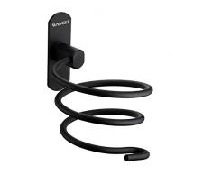Wangel Adesivo Forte Porta asciugacapelli, Colla Brevettata + Autoadesivo, Alluminio, Finitura Opaca, Nero