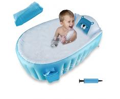Vasca Gonfiabile per Bambini, AolKee Portatile Pieghevole Bagnetto Gonfiabile Neonato, Piscina Gonfiabile Neonato, Vasca Da Bagno Riutilizzabile Da Viaggio Morbida (per 0-5 Anni) + Pompa Ad Aria, Blu