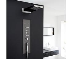 Hudson Reed Pannello Colonna Doccia Idromassaggio Integrato in Acciaio Inox - Finitura Grigio Metallizzato - Soffione Cascata e Pioggia - Multifunzione - 4 Idrogetti
