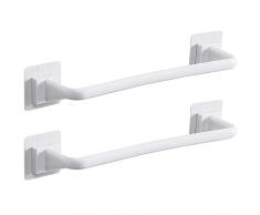 2 barre portasciugamani in plastica, montaggio a parete, coperchio per vaso, autoadesivo, organizer per bar, accessori da bagno, per cucina, bagno, WC (bianco, 34 cm)