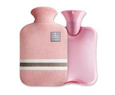 Borsa Acqua Calda Grande 2L, Borsa Dellacqua Calda, Riutilizzabile, Borsa Dellacqua Calda con Rivestimento Rimovibile e Lavabile a Maglia Copertura Della Bottiglia, Morbido e Caldo-Verde (Rosa-2L)