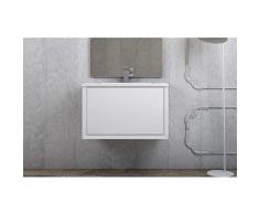 Arredo bagno sospeso moderno 74 cm bianco opaco cassettone esterno e cassetto interno lavabo in resina