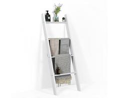 COSTWAY Scaffale di Stoccaggio in Legno di Pino, Porta Asciugamani a 4 Livelli per Bagno, Porta Salviette, Multiuso per Bagno Soggiorno, 51x8x137 cm (Bianco)