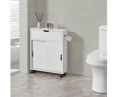 [en.casa] Armadietto da Bagno (AxLxP) 67 x 52 x 17 cm Mobile a Terra con 2 Ante Scorrevoli e 1 Anta a Ribalta Mobile da Stoccaggio su 4 Ruote - Bianco