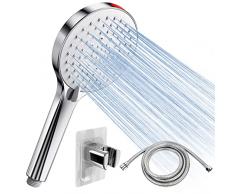 SREWOHS Soffione Doccia con Tubo Anticalcare - Alta Pressione Risparmio idrico doccia soffione 5 funzioni getto con potente modalità getto per pulire piastrelle, bagno,Universale+ABS 7,5 l/min