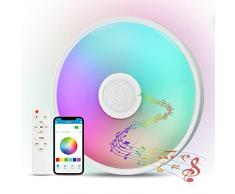 GeeliHome Plafoniera LED Soffitto Dimmerabile, RGB con Altoparlante Bluetooth, con Telecomando e Controllo App per Bagno, Camera da Letto, Soggiorno,50W 3500,2700K~6500K Ø40cm