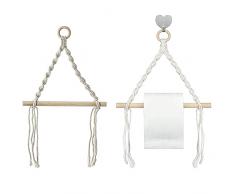 Portasciugamani Vintage, 2 Pezzi Portarotolo Vintage, Portasciugamani In Corda di Canapa, Arazzo Tessuto per Portasciugamani Portarotolo In Legno Macramè per La Casa, Portasciugamani di Carta(Beige)