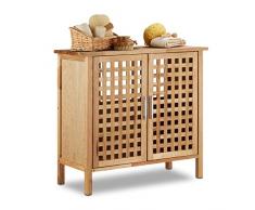 Relaxdays Mobile Sottolavabo in Legno di Noce Resistente, Armadietto da Bagno, HxLxP: 61 x 66 x 29 cm ca, Naturale