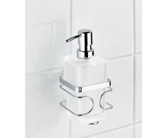 Wenko 20416100 Dispenser sapone Premium - fissaggio senza trapano, 0.355 L, Acciaio inossidabile, 9.5 x 17.5 x 8.7 cm, Lucido