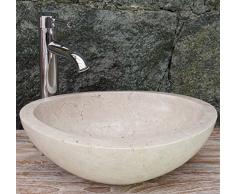 Guru-Shop Lavabo con Piano in Marmo Massiccio Ovale, Bacinella Lavabo, Lavabo in Pietra Naturale - 44x34 cm Modello 29, Beige, Lavabi, Lavabi Vasche da Bagno