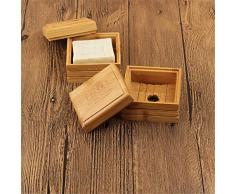 LouisaYork 2PCS Scatola di sapone in legno con coperchio Portasapone in bambù naturale Portasapone da bagno con vassoio di scarico contenitore per sapone per la casa allaperto escursionismo campeggio