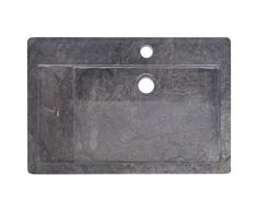 Susany Lavandino Lavabo da Appoggio, Lavabo Bagno, Lavandino Decorativo Lavabo Lavello Stile Naturale in Marmo Nero 58x39x10 cm