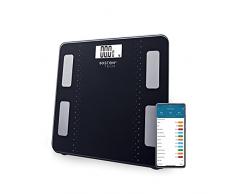 Bilancia da bagno digitale, bilancia elettronica intelligente con Bluetooth e app compatibile con Android e IOS, 13 misurazioni del peso dietetiche gratuite per perdere peso. Max.180 kg.(Nero)