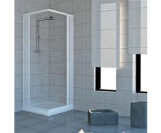 Box Doccia A Due Porte Chiusura Ad Angolo A 90°. Prodotto In Pvc Atossico Autoestinguente. Riducibile Attraverso Il Taglio Del Binario. Colore Bianco.