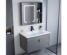 amzwkt Moderno Mobili Bagno con Lavabo - Mobile Lavabo Mobile Bagno Sospeso - Combinazione di Lavandino Rubinetto Freddo e Caldo - con HD Lavandino da Bagno a Specchio (Size : 80cm/31.5)
