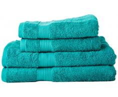 AmazonBasics - Set di 2 asciugamani da bagno e 2 asciugamani per le mani che non sbiadiscono, colore Verde Turchese