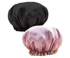 Cuffia Capelli Doccia Cuffia da Doccia Impermeabile Cuffia Doccia Riutilizzabile Cuffia Bagno Donna Elastico a Doppio Strato,2 Pack