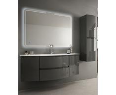 Mobile bagno sospeso Vague antracite, cm 138, specchio a led, lavabo e colonna