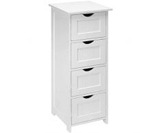 BAKAJI Cassettiera Armadietto Armadio da Appoggio 4 Cassetti Rimovibili in Legno MDF Bianco Linea Shabby Salvaspazio da Bagno Camera Stanza (30 x 30 x 82 cm)