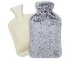 Borsa dell’acqua calda peluche 1.8L con fodera super morbida – Boule acqua calda in gomma - per il sollievo di piedi, collo e stomaco - Scaldaletto senza gel per bambini - Rissler (Grigio)