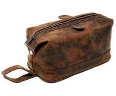 Jaald Borsa Valigetta Kit Beauty Case Pochette Wash Bag in Pelle da Uomo Donna per Bagno Toilette Rasoi Trucco Cosmetici Farmaci Necessaire Viaggi Impermeabile Regalo Leather toiletry bag dopp kit