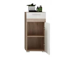 trendteam 133680296 - Mobiletto per bagno Set One, effetto legno di rovere chiaro San Remo, dotato di sportello con finitura lucida bianca e 2 ripiani interni, 37 x 80 x 31 cm