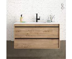 Yellowshop. - Mobile bagno sospeso Attila 100 legno con lavabo specchio led e colonna Varie Colorazioni (Ostippo (mobile + lavabo))