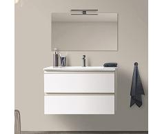 Mobile bagno moderno sospeso 100 cm, serie Master 2 cassetti, completo di lavabo e specchio Garanzia 5 anni (Bianco Opaco)