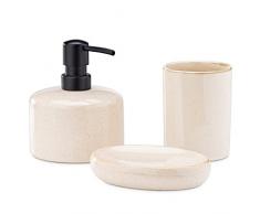 Navaris Set Accessori Bagno Moderno 3X Pezzi - Porta Spazzolino Dispenser Porta Sapone Bicchiere Porta Oggetti Vassoio - Kit Bagno Ceramica Sabbia