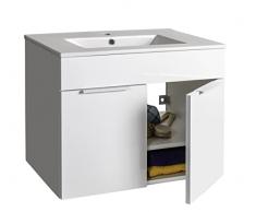 Mobile Sospeso Bagno Con Lavabo In Ceramica Multiuso Multifunzione A Doppia Anta Maniglie In Metallo Armadietto In Legno Mobiletto Design Moderno Carupano 70 x 46.4 x 54.5 cm Bianco Lucido Laccato