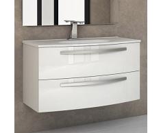 Yellowshop - Mobile bagno curvo sospeso 100 cm 2 cassetti con lavabo - specchiera con luce led (opz.) Baden House STELLA Bianco lucido (Mobile con lavabo)