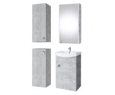 Planetmöbel Set da bagno completo in mobiletto da 45 cm, con lavabo, armadietto a specchio e 2 armadietti midi in cemento, set completo per bagno, 5 pezzi