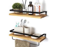 Booboost mensola galleggiante in legno mensola galleggiante a parete 2 set mensola decorativa rustica in pino con portasciugamani rimovibile mensole in legno per soggiorno bagno