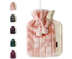 Ram® - Borsa dellacqua calda in gomma da 2 l, con rivestimento in finta soffice, colore: Rosa