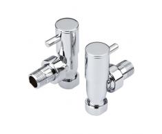 Hudson Reed TRUHT310 - Paio Valvole Minimaliste Squadra Per Radiatore, Termosifone o Scaldasalviette - Ottone Cromato - Misura 15mm - Per Attacchi Angolari - Apparecchio Riscaldamento - Garanzia 10 Anni