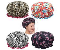 Cuffia Doccia Impermeabile Cuffia Bagno Donna Elastico a Doppio Strato,Cuffia Doccia Riutilizzabile,Donna Elastica Grande Showe Caps,Cappello da Bagno con Bordo Increspato,per Donna Doccia Spa Salon