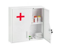 Relaxdays Armadietto Pronto Soccorso per Medicinali, Cassetta Farmaci con 5 Scomparti, HLP: 53x53x14,5 cm, Bagno, Bianco, 90% Acciaio 10% Alluminio