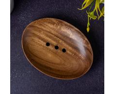 India Meets India Portasapone in legno fatto a mano, [marrone], portasapone in legno per bagno/cucina/lavandini, portasapone in legno di acacia, 15,5 cm