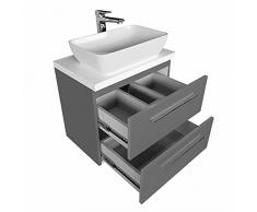 Mobili da bagno con ripiano e lavabo da appoggio, set siciliy, armadietto da bagno con cassetto (grafite, 60 cm)