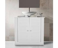 AOJEZOR Armadietto Sottolavabo da Bagno Mobile a Terra con 2 Ante in Legno Bianco Mobiletto sotto Il Lavello