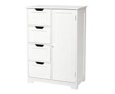 Meerveil Mobiletto Bagno, Armadietto da Bagno con 4 Cassetti e 1 Anta Ripiano Regolabile Stile Moderno Utilizzato in Bagno Soggiorno Camera da Letto Sala Cucina,Bianco